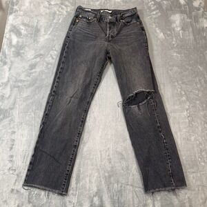 Levis Jeans Women's 26x28 Wedgie Straight Jeans Washed Black Distressed Raw Hem